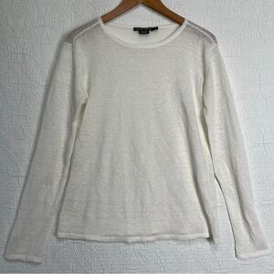 Island Company Sheer 100 Linen Shirt Womens M Long Sleeve Knit Crew Snow White